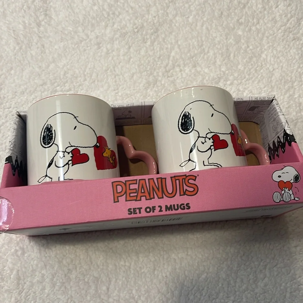 NWOT Peanuts Snoopy Pink Mugs Set - Picture 2 of 5